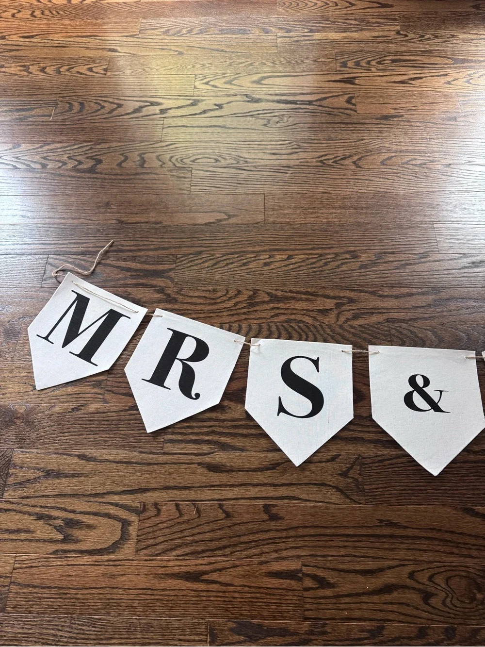 Mrs & Mrs White Wedding Banner Garland - Elegant Black Lettering